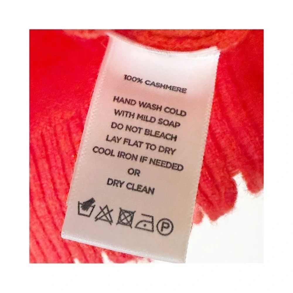Lilla P 100% Cashmere V-neck Sweater Orange Distressed Hem XS